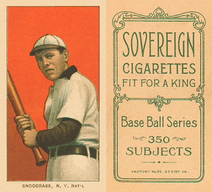 1909 White Borders Sovereign Snodgrass, N.Y. Nat'L #453 Baseball Card