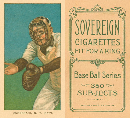 1909 White Borders Sovereign Snodgrass, N.Y. Nat'L #454 Baseball Card