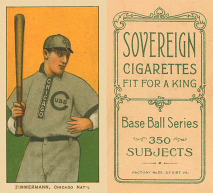1909 White Borders Sovereign Zimmerman, Chicago Nat'L #525 Baseball Card