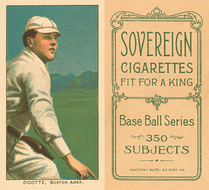 1909 White Borders Sovereign Cicotte, Boston Amer. #88 Baseball Card