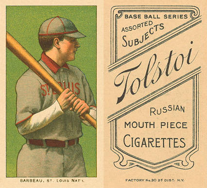 1909 White Borders Tolstoi Barbeau, St. Louis Nat'l #18 Baseball Card