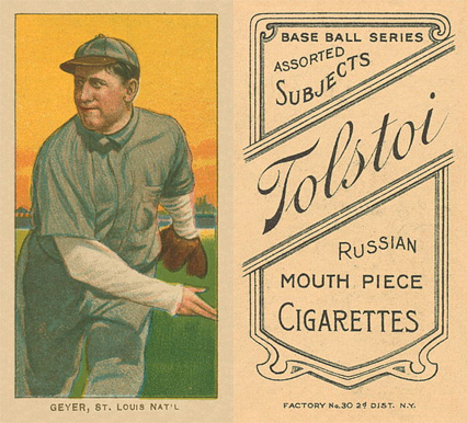 1909 White Borders Tolstoi Geyer, St. Louis Nat'L #187 Baseball Card