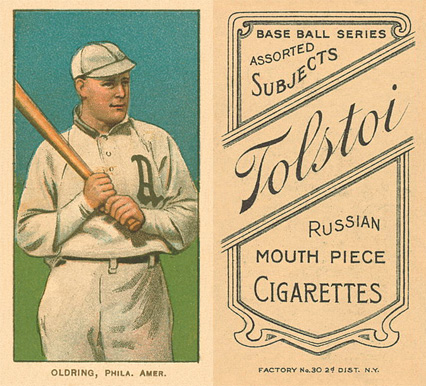 1909 White Borders Tolstoi Oldring, Phila. Amer. #366 Baseball Card