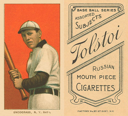 1909 White Borders Tolstoi Snodgrass, N.Y. Nat'L #453 Baseball Card