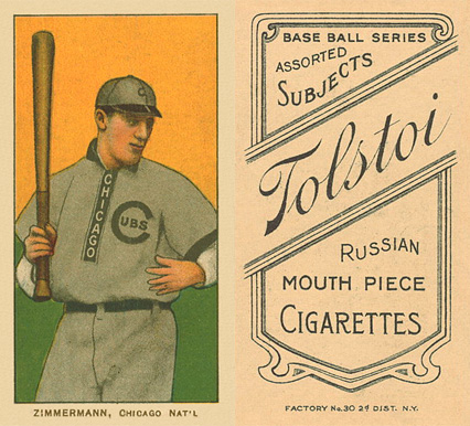 1909 White Borders Tolstoi Zimmerman, Chicago Nat'L #525 Baseball Card