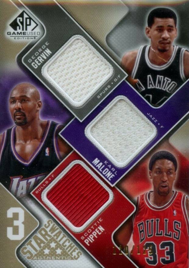 2009 SP Game Used 3 Star Swatches Karl Malone/George Gervin/Scottie Pippen #3SMGP  Basketball Card