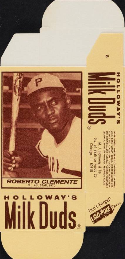 1971 Milk Duds Complete Box Roberto Clemente #8 Baseball Card