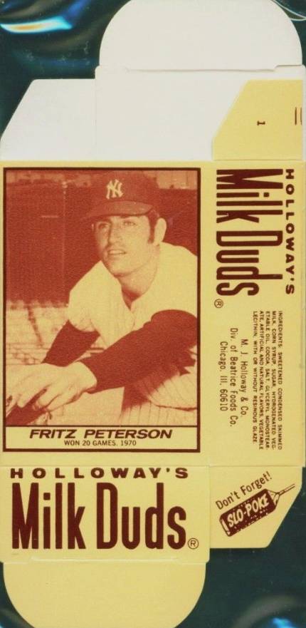 1971 Milk Duds Complete Box Fritz Peterson #1 Baseball Card