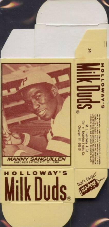 1971 Milk Duds Complete Box Manny Sanguillen #14 Baseball Card