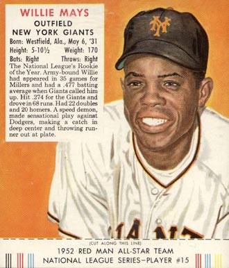 1952 Red Man Tobacco Willie Mays #15n Baseball Card