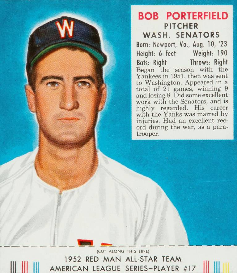 1952 Red Man Tobacco Bob Porterfield #17 Baseball Card