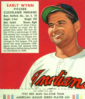 1952 Red Man Tobacco Early Wynn #24a Baseball Card