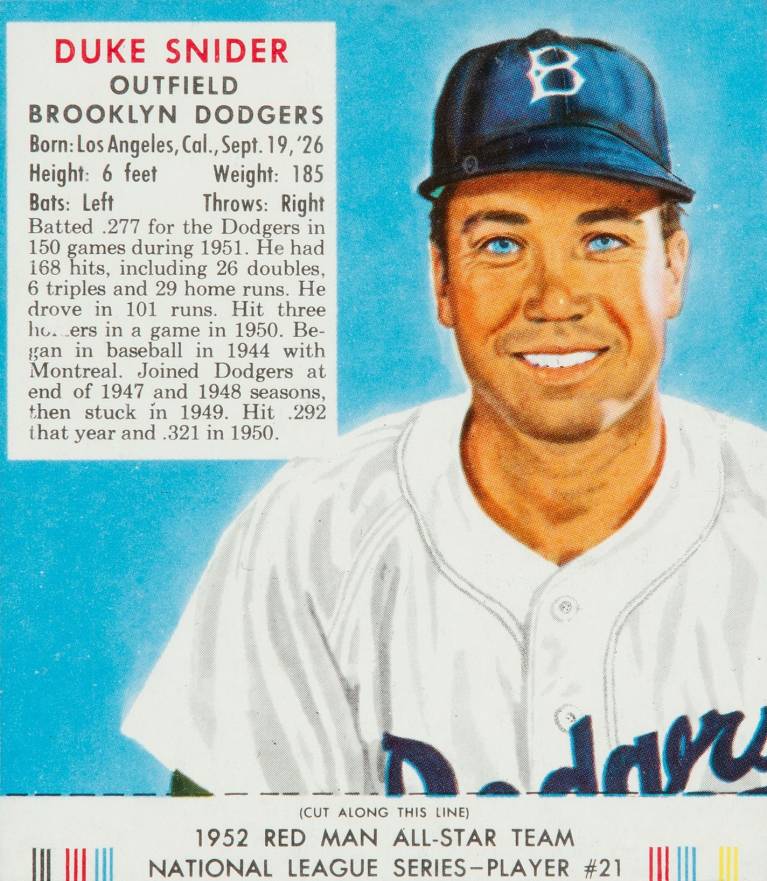 1952 Red Man Tobacco Duke Snider #21n Baseball Card