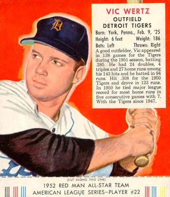 1952 Red Man Tobacco Vic Wertz #22a Baseball Card