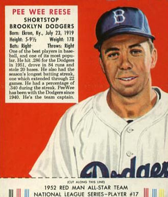 1952 Red Man Tobacco Pee Wee Reese #17n Baseball Card
