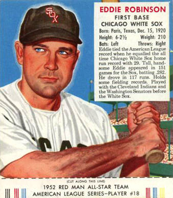1952 Red Man Tobacco Eddie Robinson #18a Baseball Card