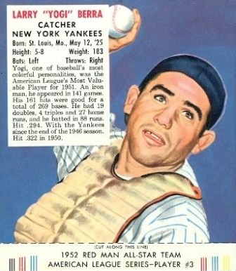 1952 Red Man Tobacco Larry (Yogi) Berra #3a Baseball Card