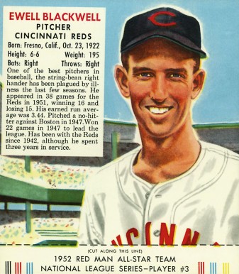 1952 Red Man Tobacco Ewell Blackwell #3n Baseball Card