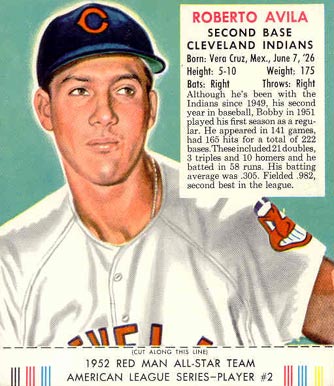 1952 Red Man Tobacco Bobby Avila #2a Baseball Card