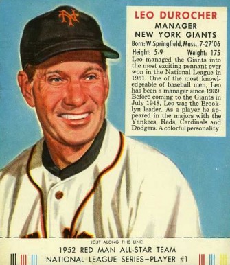 1952 Red Man Tobacco Leo Durocher #1n Baseball Card