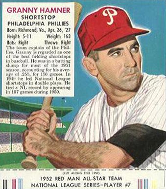 1952 Red Man Tobacco Granny Hamner #7n Baseball Card