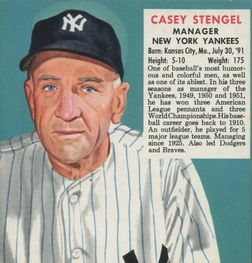 1952 Red Man Tobacco Casey Stengel #1a Baseball Card