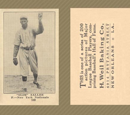 1917 Weil Baking Co. Slim Sallee #149 Baseball Card