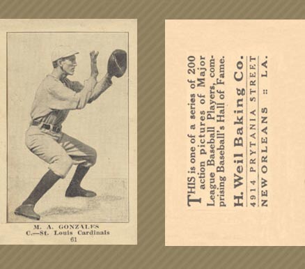 1917 Weil Baking Co. M.A. Gonzales #61 Baseball Card