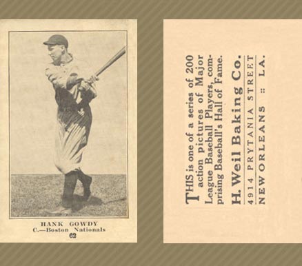 1917 Weil Baking Co. Hank Gowdy #62 Baseball Card