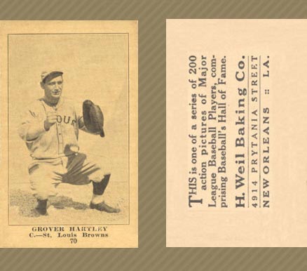 1917 Weil Baking Co. Grover Hartley #70 Baseball Card