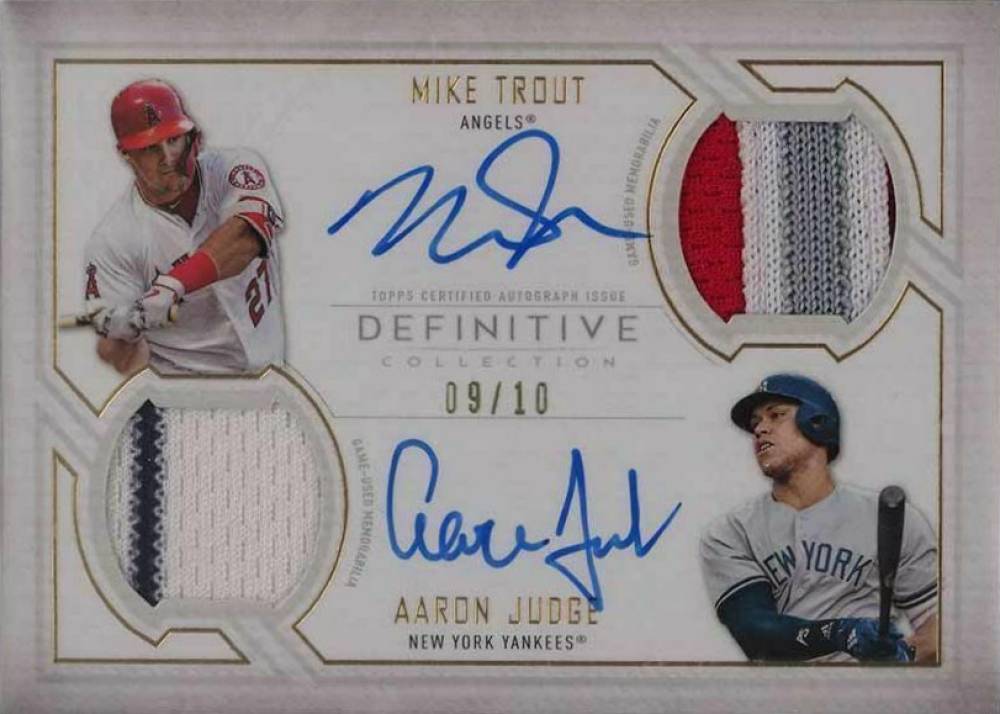 2019 Topps Definitive Collection Dual Autograph Relic Collection Aaron Judge/Mike Trout #TJ Baseball Card