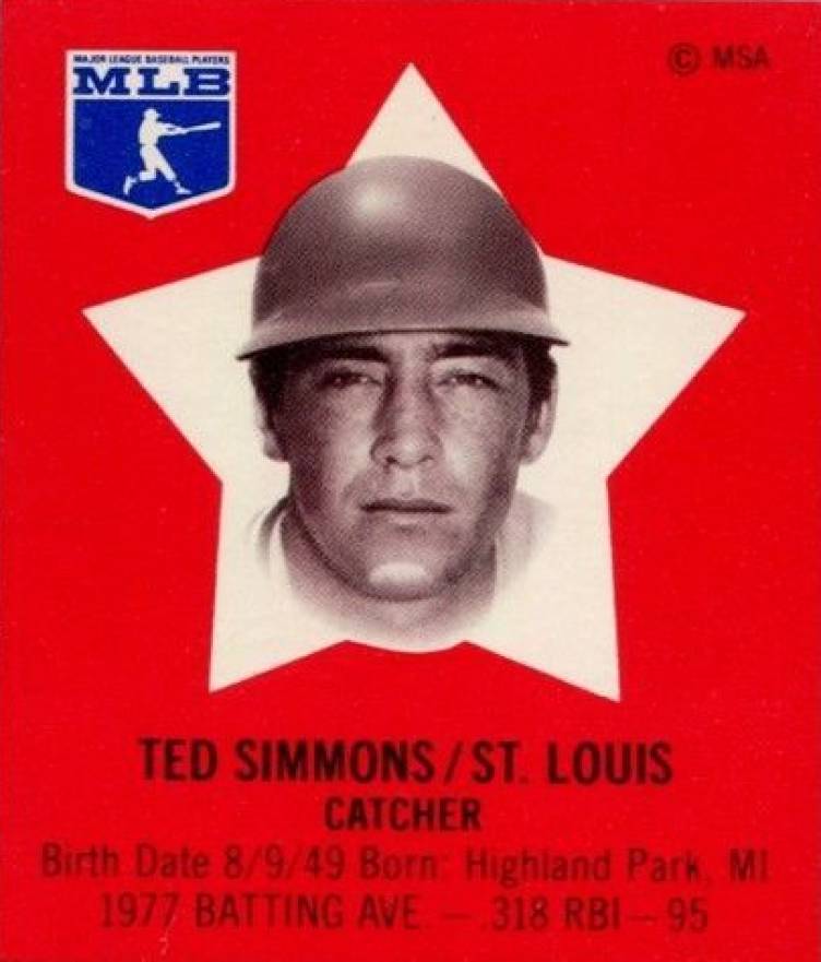 1978 Pepsi-Cola SuperSTAR Hand Cut Ted Simmons # Baseball Card