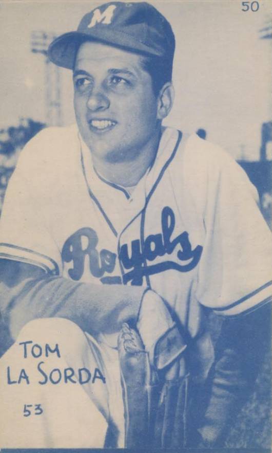 1953 Canadian Exhibits Tom Lasorda #50 Baseball Card
