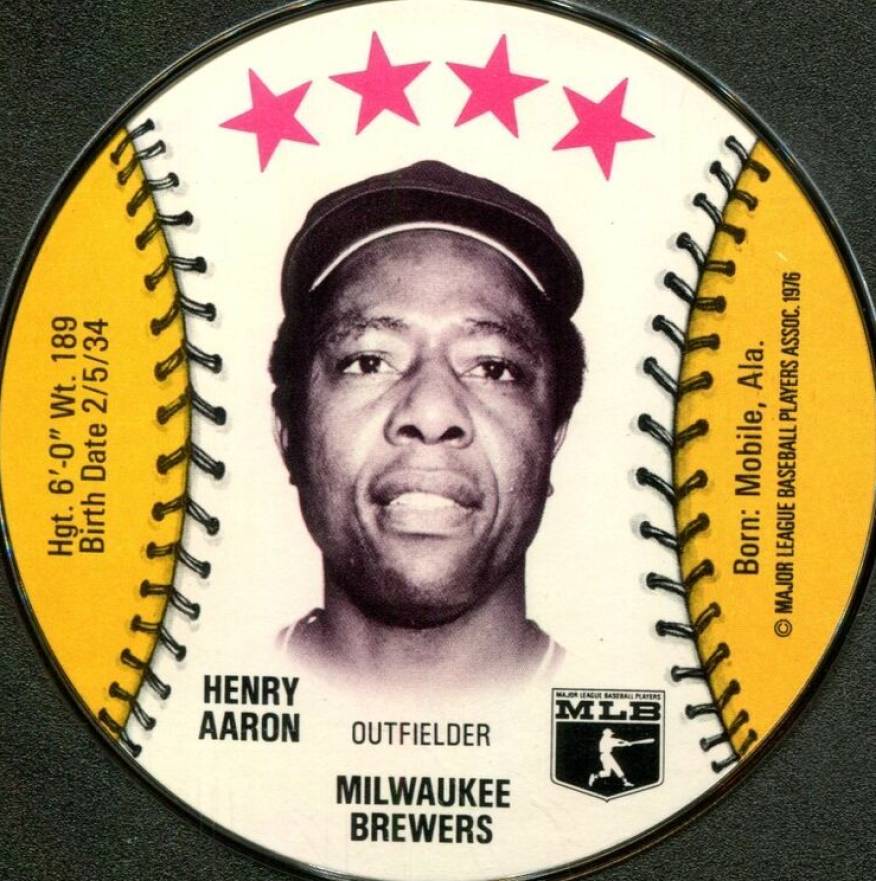 1976 Isaly's Sweet William Disc Hank Aaron # Baseball Card