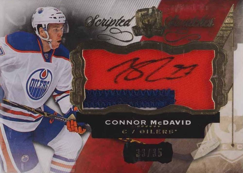 2015 Upper Deck the Cup Scripted Swatches Connor McDavid #SW-CM Hockey Card