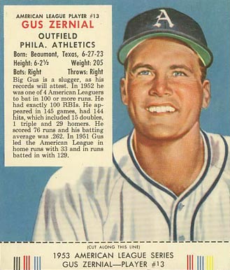 1953 Red Man Tobacco Gus Zernial #13 Baseball Card