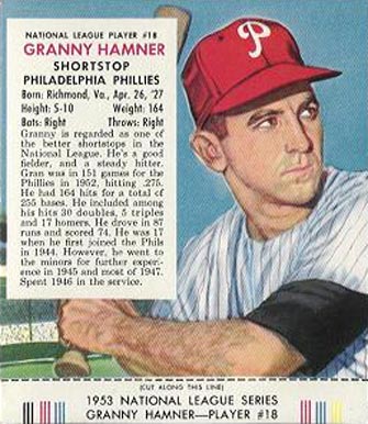 1953 Red Man Tobacco Granny Hamner #18 Baseball Card