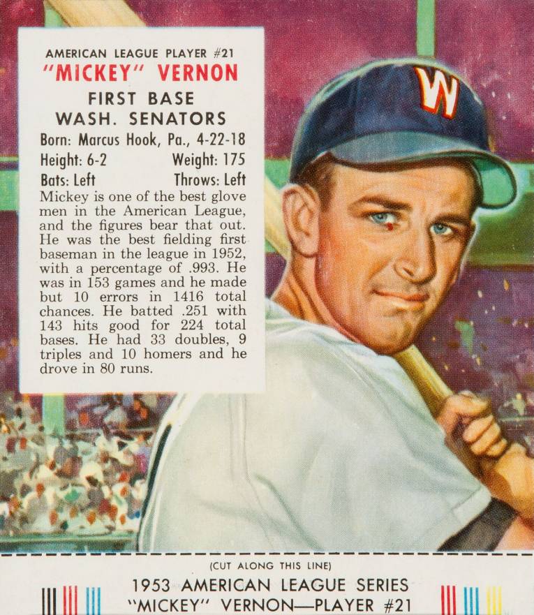 1953 Red Man Tobacco Mickey Vernon #21 Baseball Card