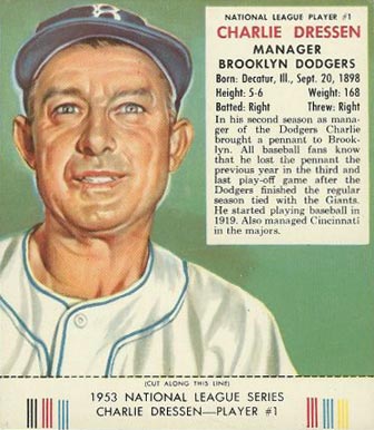 1953 Red Man Tobacco Charlie Dressen #1 Baseball Card