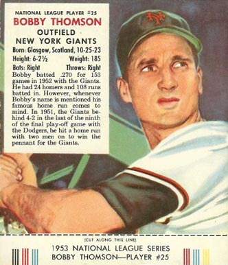 1953 Red Man Tobacco Bobby Thomson #25 Baseball Card