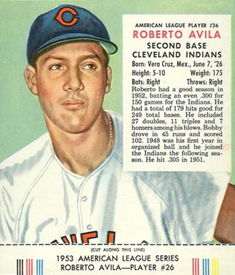 1953 Red Man Tobacco Roberto Avila #26 Baseball Card