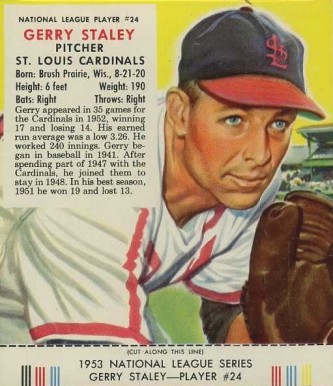 1953 Red Man Tobacco Gerry Staley #24 Baseball Card