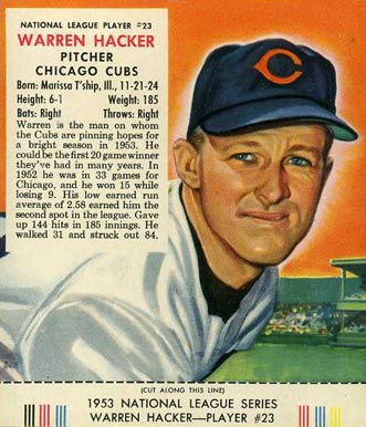 1953 Red Man Tobacco Warren Hacker #23 Baseball Card