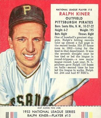 1953 Red Man Tobacco Ralph Kiner #15 Baseball Card
