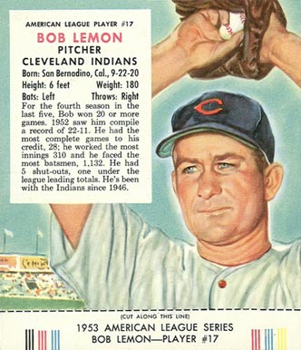 1953 Red Man Tobacco Bob Lemon #17 Baseball Card