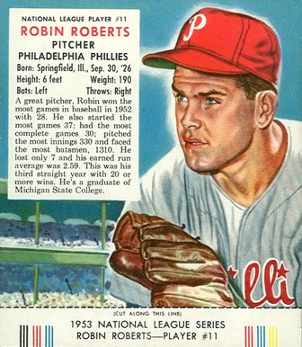 1953 Red Man Tobacco Robin Roberts #11n Baseball Card