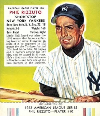 1953 Red Man Tobacco Phil Rizzuto #10 Baseball Card