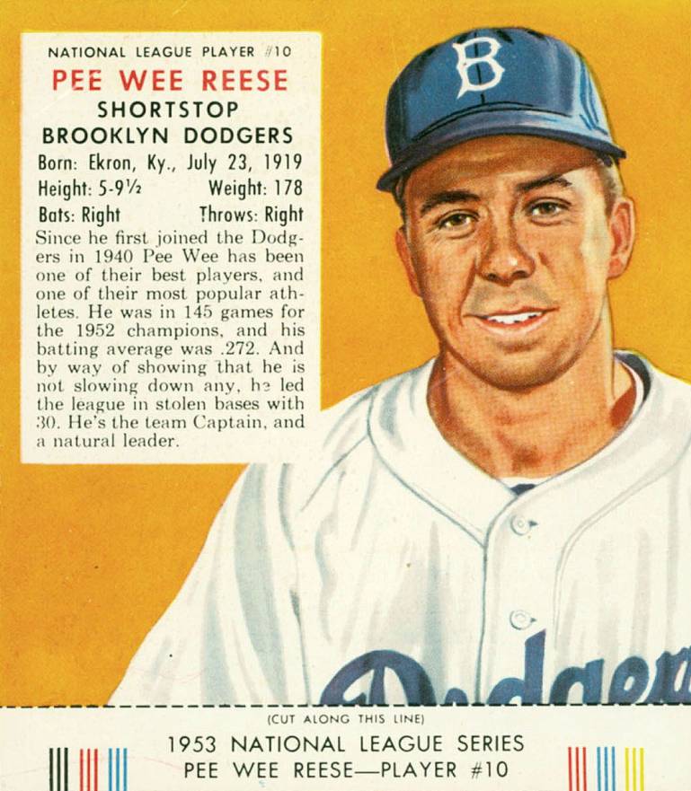 1953 Red Man Tobacco Pee Wee Reese #10n Baseball Card