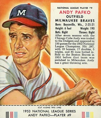 1953 Red Man Tobacco Andy Pafko #9n Baseball Card