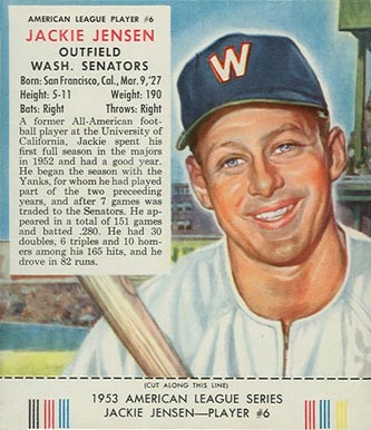 1953 Red Man Tobacco Jackie Jensen #6 Baseball Card
